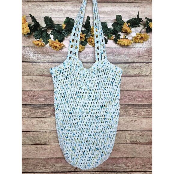 Handmade Crochet Shoulder Bag Purse Satchel Variegated Blue Green Hippie Boho - Picture 1 of 5